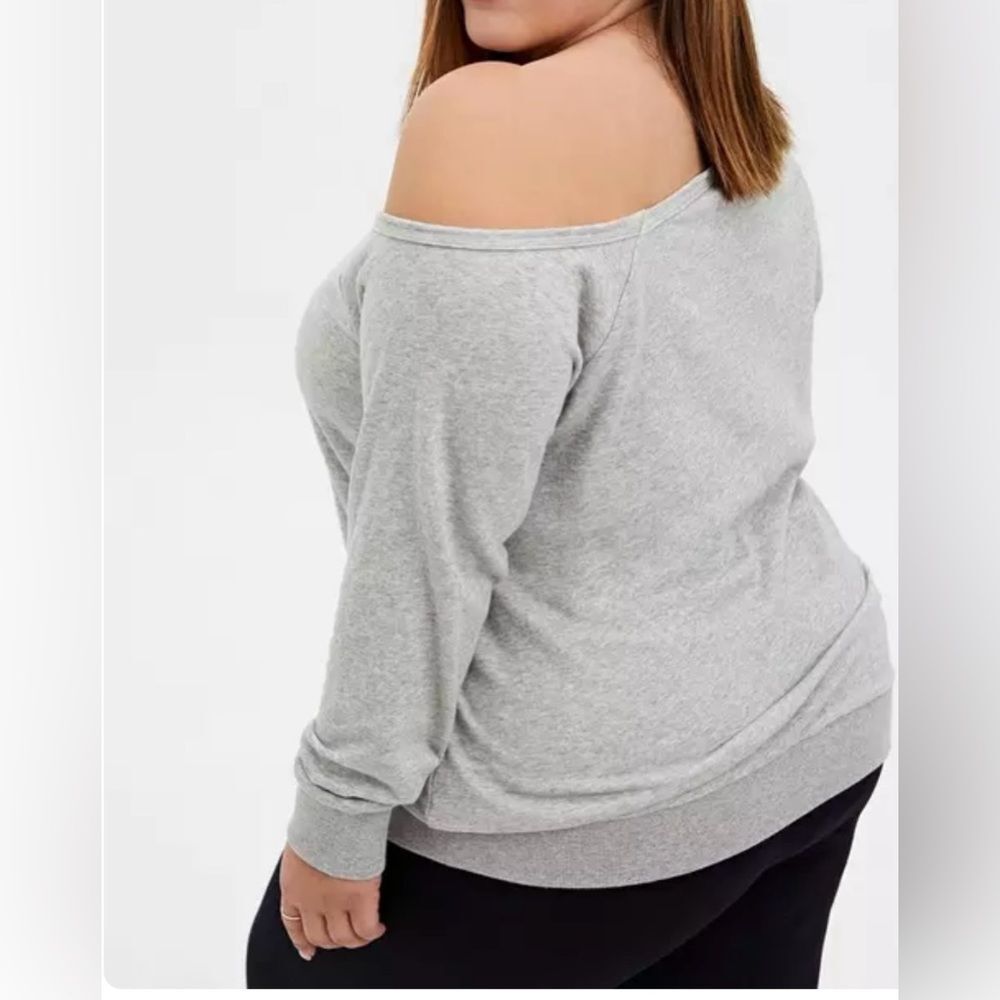 Torrid Love Ya Self Light Grey Terry Off Shoulder Sweatshirt